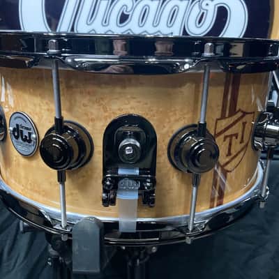 Tris Imboden's, Chicago, "T.I. Monogram" DW - 6.5x14" Custom, Exotic Bubinga-Maple, 10-Lug Snare Drum, w/Case. Signed. 1 of 1! image 9