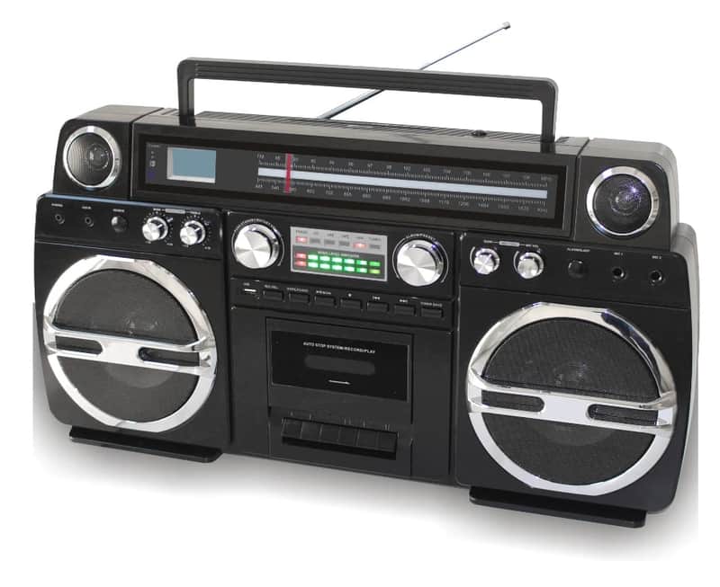 TechPlay “Monster B” Boombox – Retro Black CD/Cassette/USB/Bluetooth with Mic Inputs & Rechargeable Battery image 1