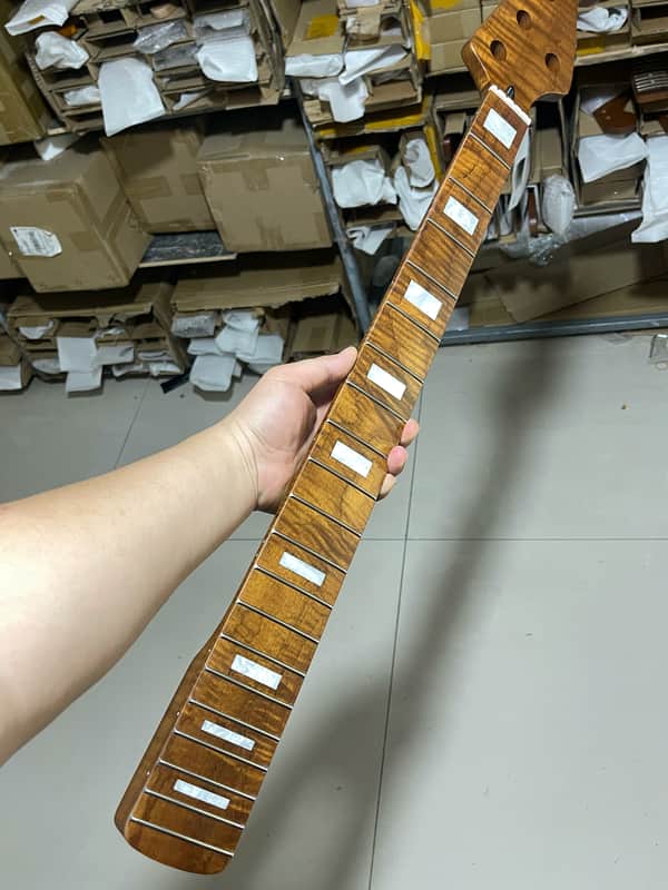 5-string electric bass neck jazz bass stainless steel 20 frets Roasted flame Maple guitar neck 34inch hole 18mm Pearl block image 1