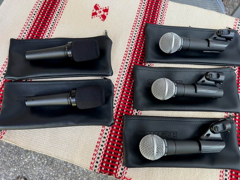 Lot of 5 Shure SM58 & SM57 microphones authentic MINT image 1