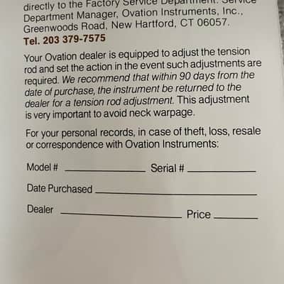 1970’s Ovation Case Candy Owner’s Manual + Warranty Card Hang Tag + Original Shim / Collectors Items image 8