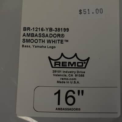 Set of 2 New 16" Yamaha Remo Ambassador Smooth White bass drumheads image 2
