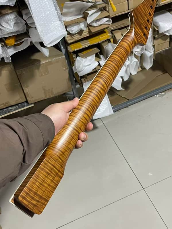 white binding Round end stainless steel 22 frets 5a roasted flame Maple guitar neck 25.5inch hole 10mm Rosewood fingerboard image 1
