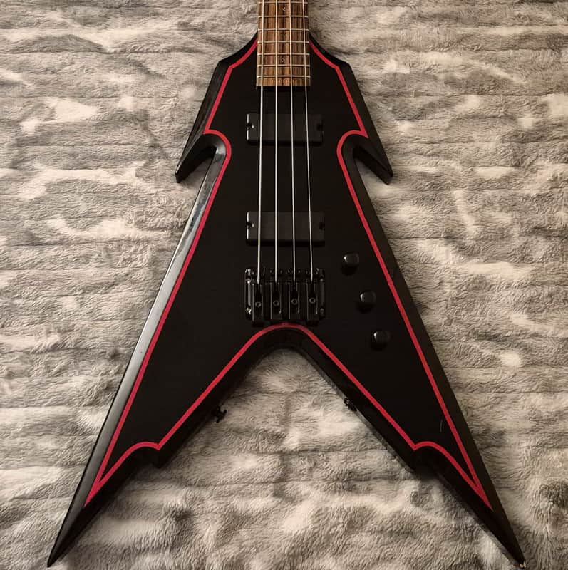 Halo Hellion Custom Bass - 4-String - Flying V - Black and Red Trim - Hellfire Bass image 1
