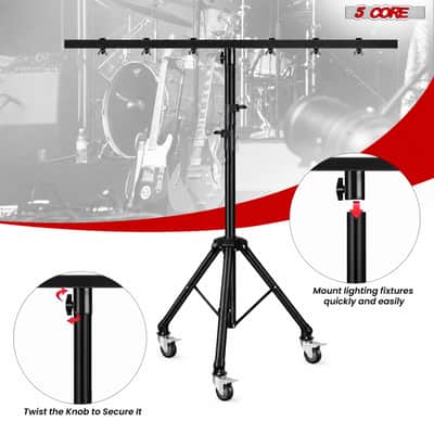 5 Core DJ Light Stand Tripod w Wheels 79" Crossbar 6 Light Points Adjustable 169.5" Stage Lighting Stand image 9
