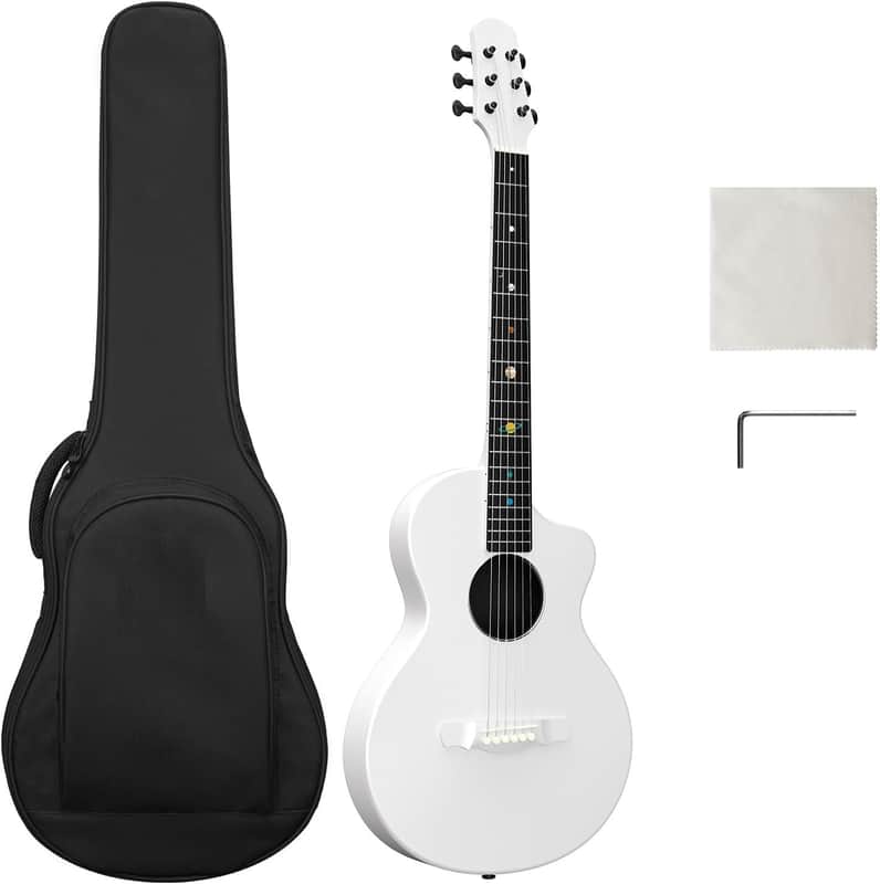 Carbon Fiber Acoustic Guitar, 38-inch Steel-string Guitarra Travel Guitar,Durable 6-string Ultra-thin Guitar for Beginners Intermediate Learners & Adults (Radiant Pearl) image 1