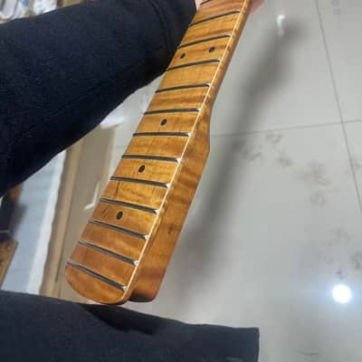 5-string electric bass neck jazz bass stainless steel 21 frets Roasted flame Maple guitar neck 34inch hole 18mm image 7