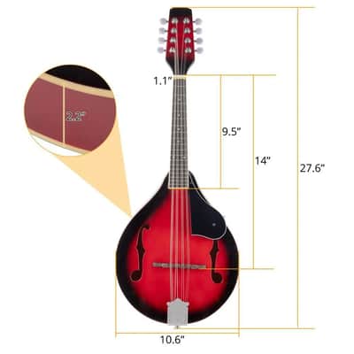 8-String A-Style Mandolin Bundle – Sunset Red with Gig Bag, Tuner, Strings & Picks – Perfect for Beginners & School Gift image 3