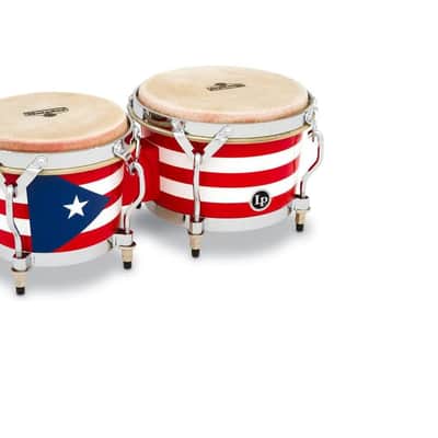 LP Matador Wood Bongos - Puerto Rico Flag Design Chrome Hardware -NEW image 1