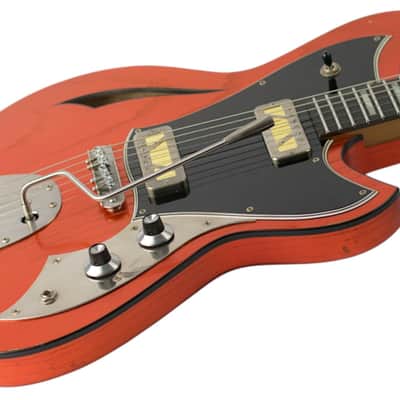 New Novo Miris J-Custom Lightly Distressed Candy Apple Orange w/Lollar Gold Foil Pickups #26199 image 2