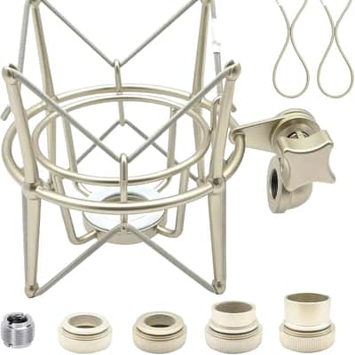 At2020 Shock Mount Universal Microphone Holder Spider Recording Mic Shockmount Stand Compatible With Many Condenser Mics Like Rode Nt1-A Nt2-A Procaster Mxl 990 770 U87 (Champagne)