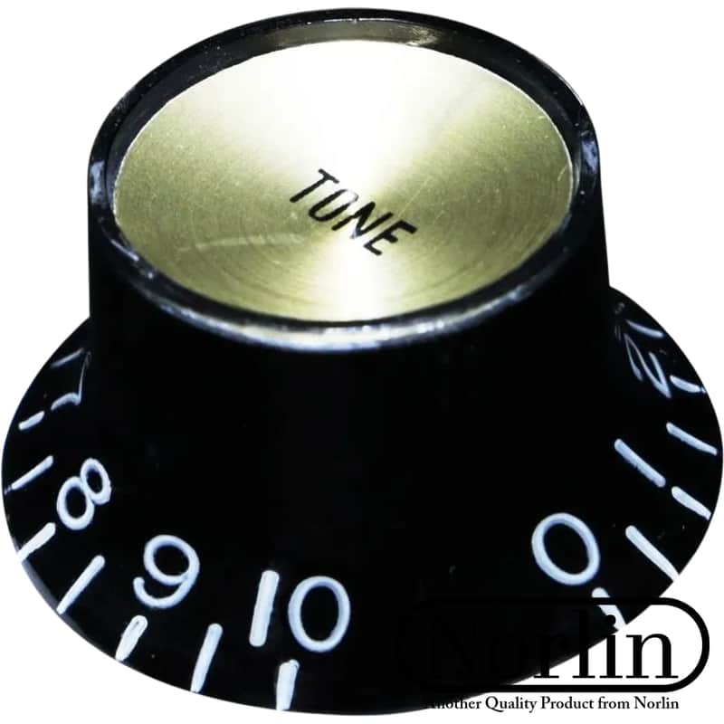 Norlin KB-130TGI Embossed Top Hat Reflector Tone Knob for Gibson® Guitars-Black w/ Gold Inserts image 1