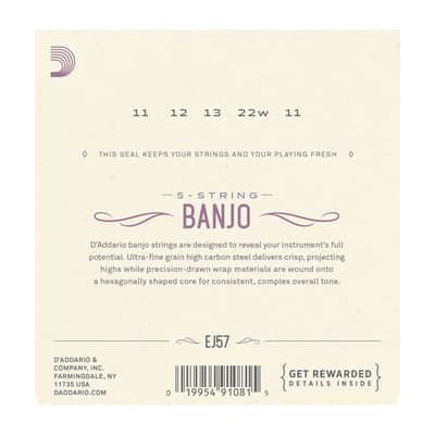 D'Addario EJ57 5-String Banjo Strings, Nickel, Custom Medium, 11-22 image 6