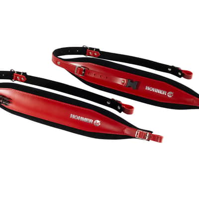 Hohner 44 In. x 4 In. Leather & Velvet Accordion Straps X-Large w/ Back Strap (ACC21-RED/BLK) image 3