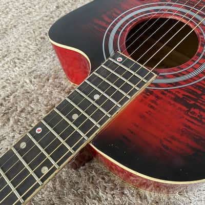Red Burst Acoustic Guitar, Plywood Top Body, Mahogany Neck image 8