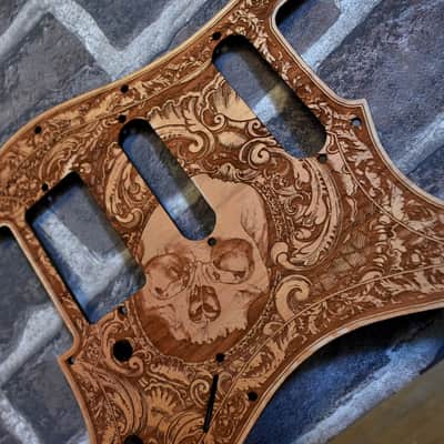Wood Pickguard for Stratocaster HSS and SSS Laser engraved Real Cherrywood with Unique Artwork image 2