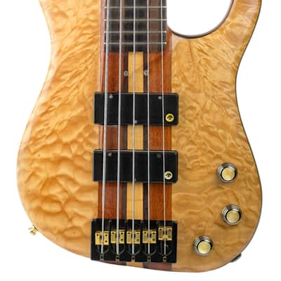Used Acacia Custom Long Scale 5-String Bass Quilted Maple w/Mahogany, Maple, and Bubinga Neck #NSN image 3