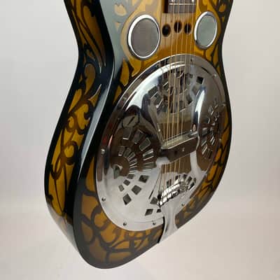 1991 Dobro Model 37 Round Neck Resonator w/ RARE Original French Scroll Finish. Era correct Chipboard case /or padded Hardshell available/ image 5