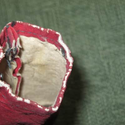 vintage Shure microphone pouch 1960s / 1970s - Outer areas: red thin velvet with black graphic / Inner areas: tan thin canvas (11 & 1/8" x 3") image 18