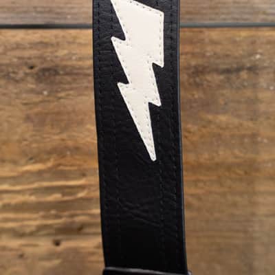 Couch Guitar Strap A026A Lightning Bolt - Black with White Bolt image 4