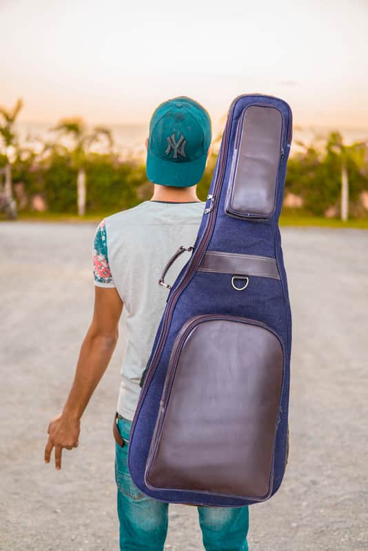 Handmade Denim and Leather Guitar Case for Acoustic Guitars Classical Guitar Gig Bag Padded BackPack image 1