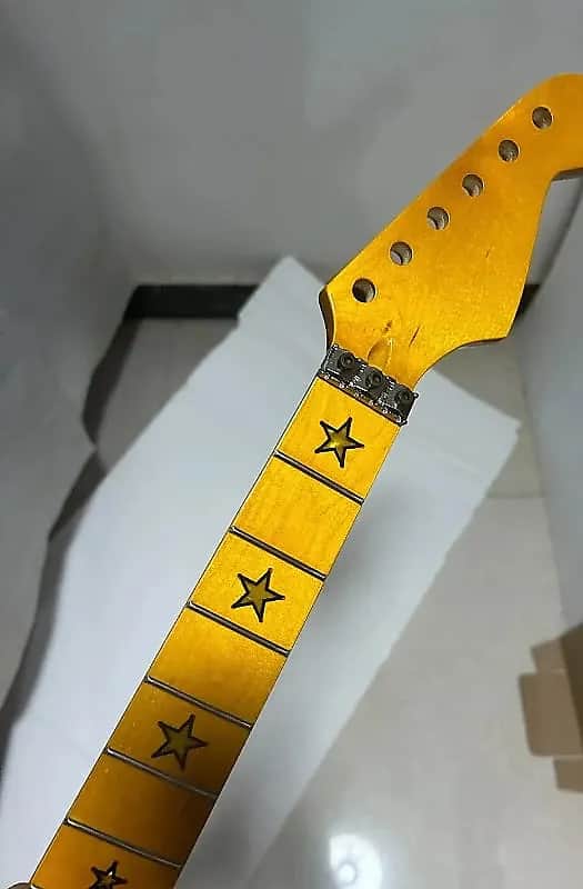 Yellow Strat Style Guitar Maple Neck, 22 Frets Fingerboard, Stars Inlay Markers image 1