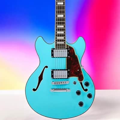 D'Angelico Premier Mini DC Semi-Hollow Electric Guitar Sky Blue image 1