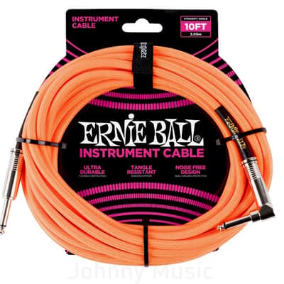 10' Braided Straight / Angle Instrument Cable - Neon Orange - Dual Shielded 99.95% O2-free Copper Roadworthy Design, Limited Lifetime Warranty image 1