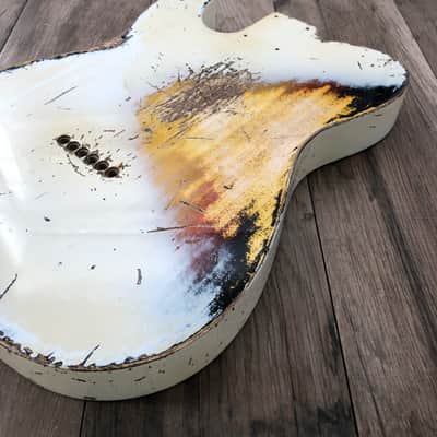 FRANCHIN Mars guitar body Heavy Relic Aged Olympic White over 3-Color Sunburst 100% Nitro Lacquer SS Poplar Telecaster-Tele-T-Style Made in Italy - Stock piece #22360826 image 12