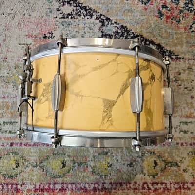 Slingerland 14x7" 3-ply Snare Drum in Yellow Marble Lacquer 1950s image 4