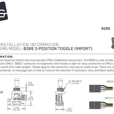 EMG 3 POS POSITION STD GIBSON TOGGLE SWITCH SOLDERLESS B289 BLACK TIP 3 WAY ( SWITCH TIP SCUFFED ) image 2