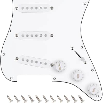 3Ply Loaded SSS Pickguard Vintage F '60s Tones Prewired Strat Pickguard with Staggered Alnico 5 SSS Single Coil Pickups for Fender Stratocaster ST Style Electric Guitars JT/HBZC-01 White image 1