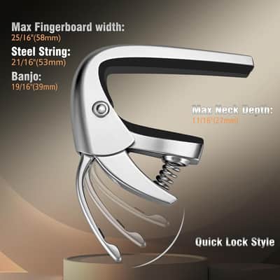 High-end Pro Guitar Capo for 6 Strings Acoustic and Electric Guitars with Quick Lock Performance-Silver image 2