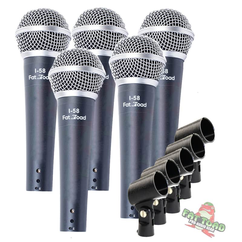 Fat Toad Studio Recording Microphones with Clips (5 Pack) - Vocal Handheld, Unidirectional Mic Professional Cardioid Dynamic Singing Microphone - Designed for Music Stage Performances or PA DJ Karaoke image 1