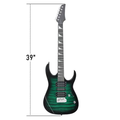 Cxxss 170 Model 39in Electric Guitar HSH Pickups Black complete starter kit suit for Hard Rock Tiger-striped - Green image 2