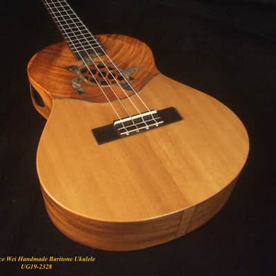 Handmade Baritone Ukulele, Solid Hawaiian Koa, Spruce & Acacia, 4 String, Turtle Soundhole, Soft-bag Bruce Wei UG19-2328 image 2