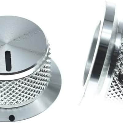 4-Pack Set Screw Style Aluminium Potentiometer Knobs 1/4" Universal Top Hat Knobs Bell Volume Tone Control Knobs for Guitar/Bass/AMPS/Preamps Silver with Indicator image 3