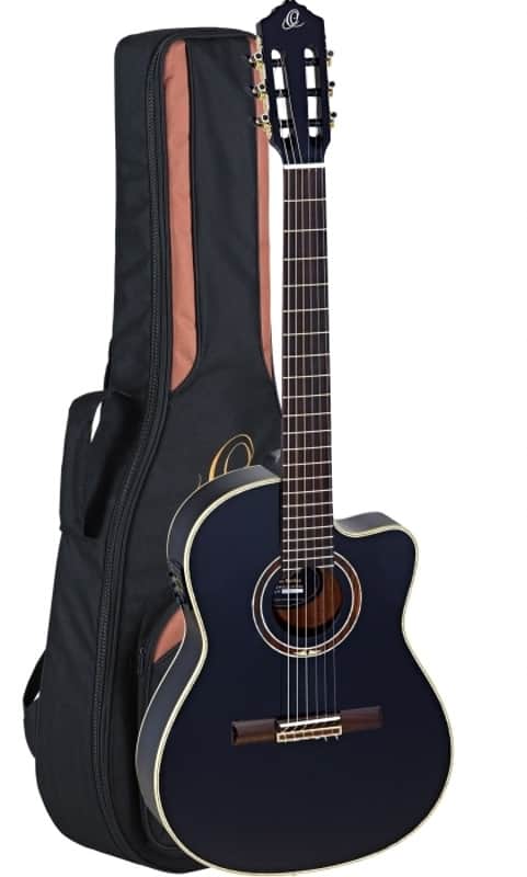 Ortega Performer Series Nylon string Guitar, thinline body - RCE138-T4BK, 52mm Nut Width w/ Gig Bag image 1