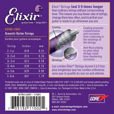 Elixir 11002 Nanoweb 80/20 Bronze Acoustic Guitar Strings - Extra Light (10-47) image 2