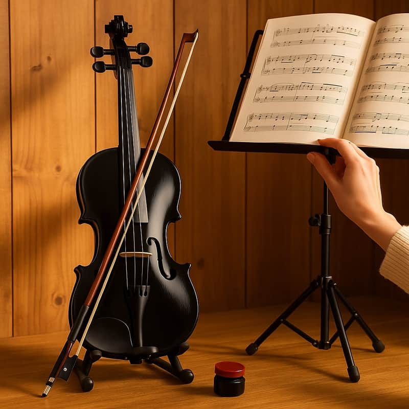 4/4 Full Size Black Acoustic Violin Set – Intermediate Basswood Violin with Case, Bow & Rosin – Sleek Design for Adult & Teen Learners image 1