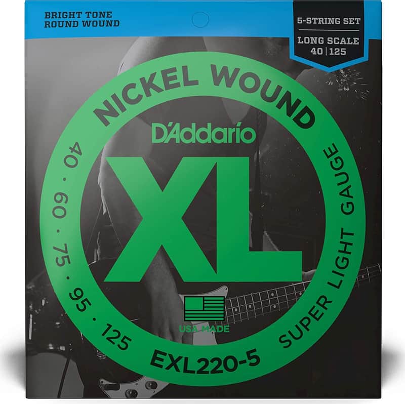 D'Addario EXL220-5 XL Regular Light Nickel 5-String Bass Strings, 40-125 Long Scale image 1