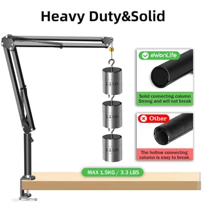 Overhead Mic Boom Arm Stand,Desk Microphone Boom Arm Stand With High Riser, Adjustable Scissor Arm Stand With Metal Clamp,3/8" To 5/8" Adapter For Blue Yeti Snowball, Hyperx Quadcast, Yeti image 5