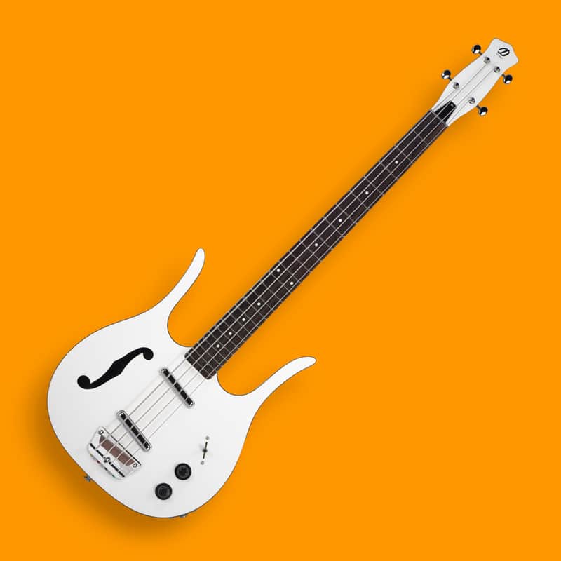 Danelectro 58 Longhorn Short-Scale Semi-Hollowbody Bass - Red Hot White [USED-MINT] image 1