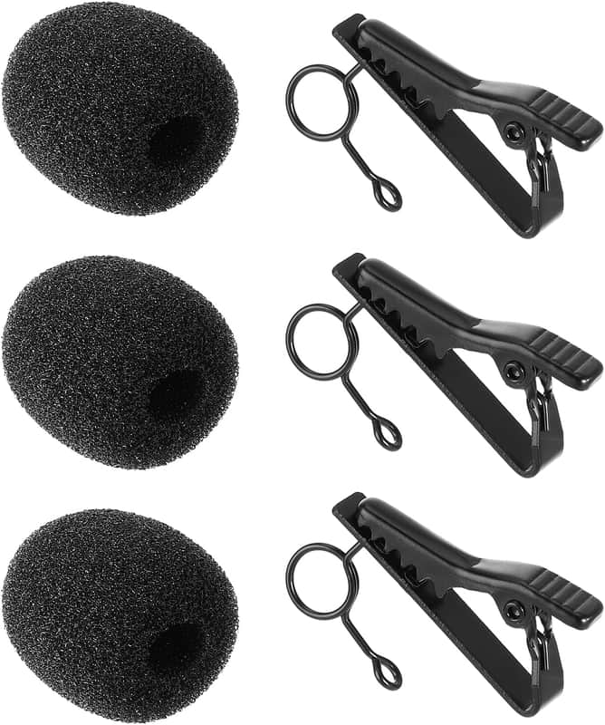 Lavalier Microphone Clip, 3PCS Metal Tie Clips with 3PCS Lapel Mic Windscreen Foam Covers, Lapel Microphone Accessories for Fixing, Black Wireless Mic Clip image 1