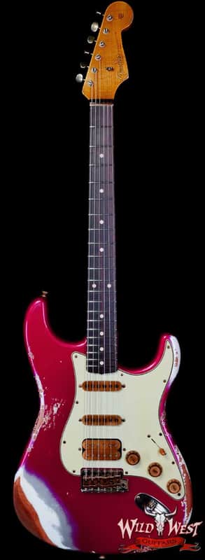 Fender Custom Shop Wild West Pink Lightning 2.0 Stratocaster HSS Rosewood Board 21 Frets Heavy Relic Lipstick Pink Metallic over Olympic White 7.95 LBS image 1