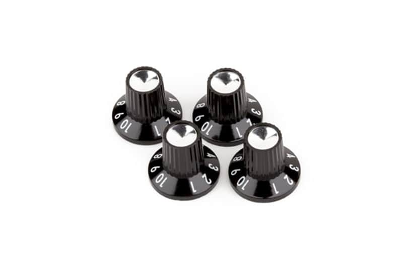 (4) Genuine Fender Black/Silver Skirted (1-10) Push-On Amplifier/Amp Knobs image 1