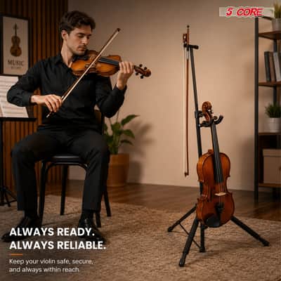 5 Core Violin Stand with Bow Holder Adjustable Cello Banjo Mandolin Holder image 8