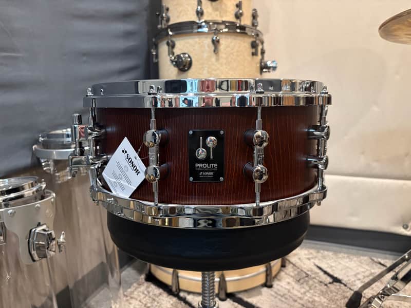 Sonor Prolite 6X14 Nussbaum Satin Hella Die Cast Hoops Snare Drum image 1