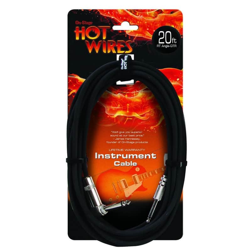 Hot Wires HWIC20R 1/4" TS Right-Angle to Straight Instrument/Guitar Cable - 20' image 1