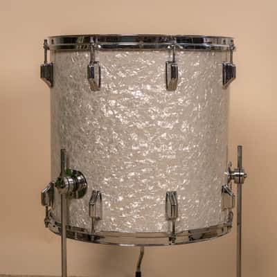 Vintage Rogers White Marine Pearl Drum Set 14x24 9x13 and 16x16 image 4